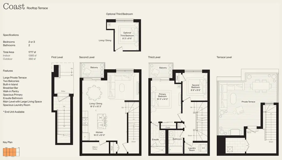Coast Rooftop Terrace floor plan with room dimensions for each level