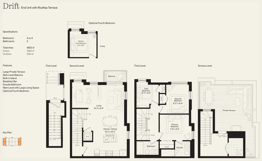 Drift Rooftop Terrace floor plan with room dimensions for each level